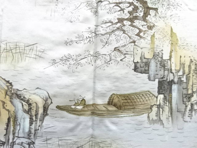 JAPANESE KIMONO / ANTIQUE MENS HAORI / SILK / HIGE TSUMUGI / SCENERY OF LANDSCAPE(lining)